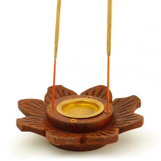 Wooden Rosewood Lotus Incense Burner - for sticks & cones