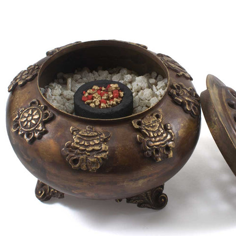 Tibetan Auspicious Charcoal Incense Burner 5"