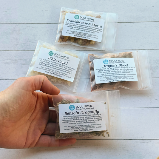 "Essential Mini Sampler" Resin Incense - Benzoin, Copal, Dragon's Blood, Frankincense & Myrrh - 4 Pack