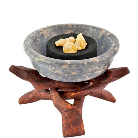 Stone Charcoal Incense Burner w/Stand 4"