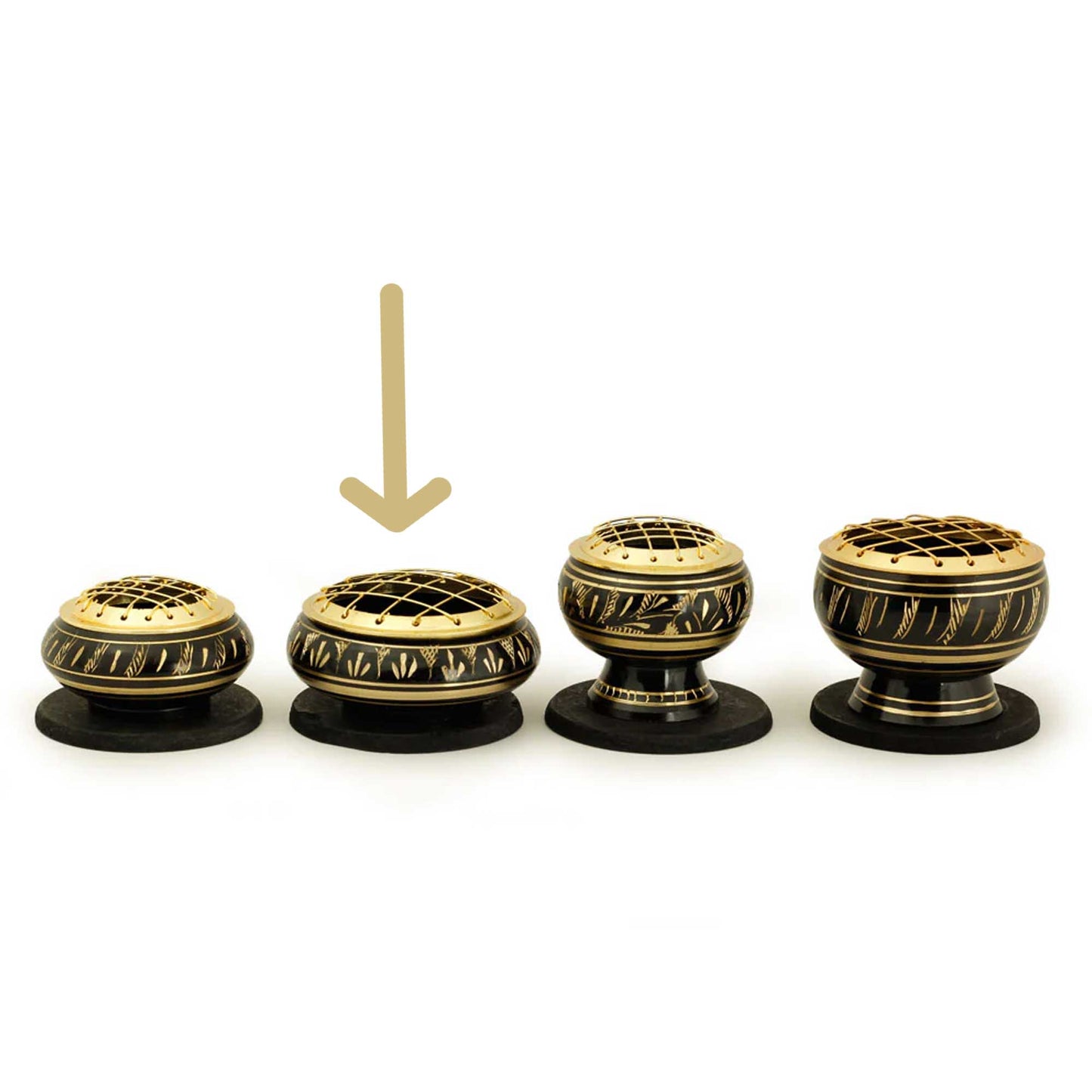 Low Base Black Brass Charcoal Incense Burner w/ Wooden Coast (2.75" Medium)