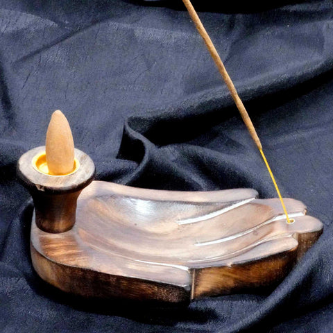 Wood Backflow Incense Cone Burner - Hand
