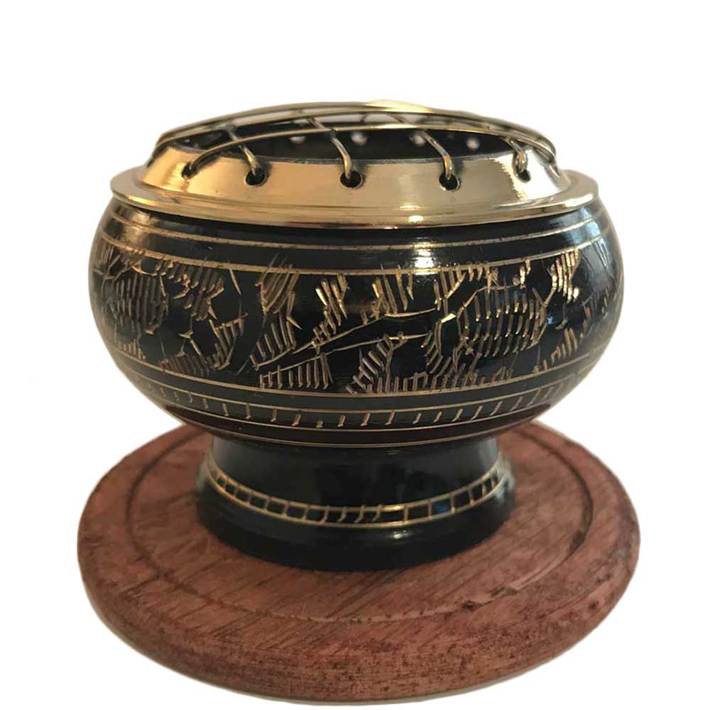 Carved Brass Screen Charcoal Incense Burner 2.5"