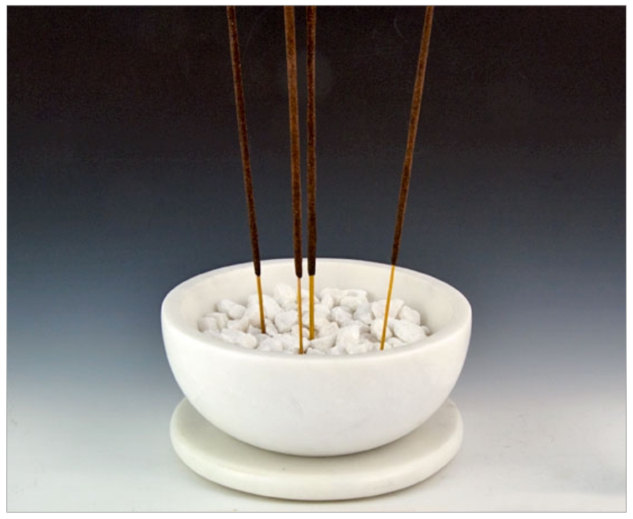 Opal White Marble Charcoal Incense Burner Bowl w/ Coaster 5"