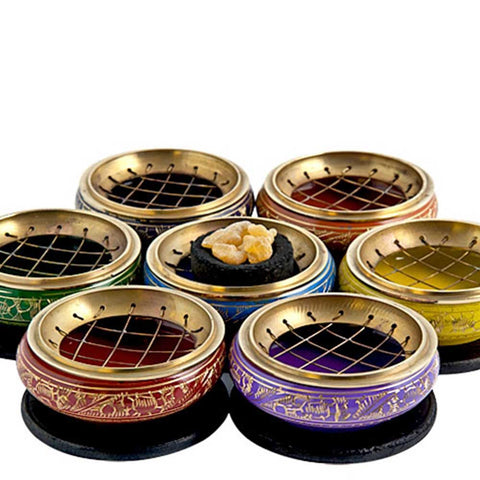 Chakra Brass Screen Charcoal Incense Burner w/ Wooden Coaster 3"