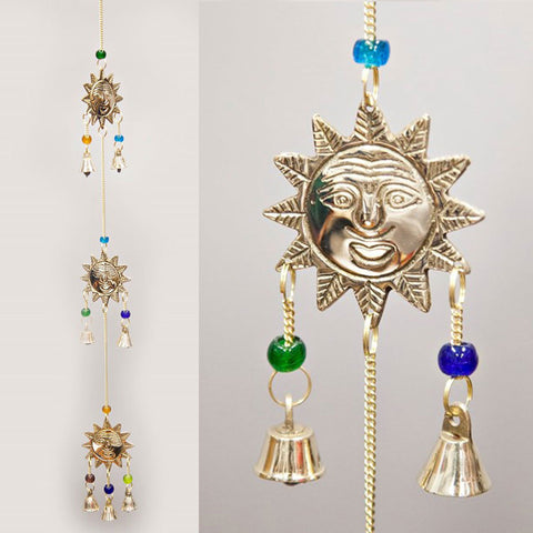 Triple Sun Brass Wind Chime with Beads