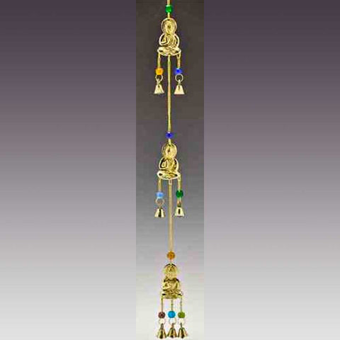 3-Buddha Brass Wind Chimes 22"L