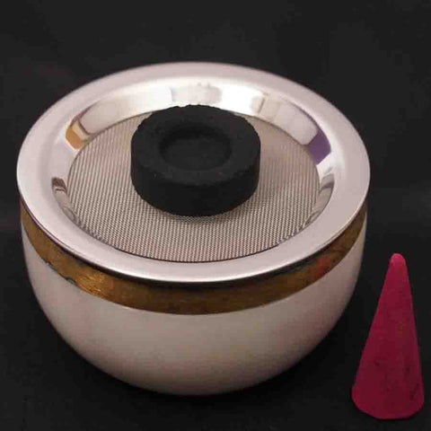 White Marble Screen Charcoal Incense Burner 3.5"