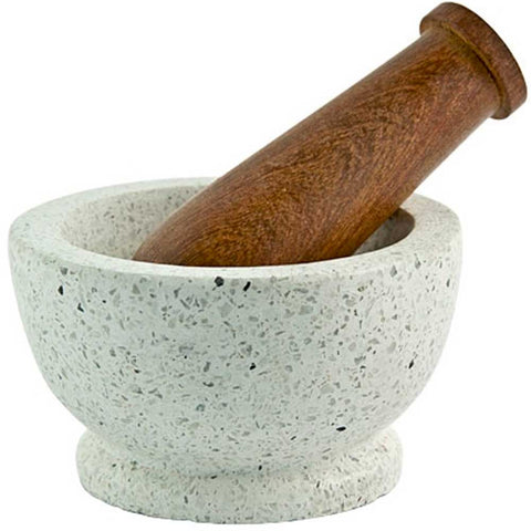 White Terrazzo Mortar w/ Acacia Wood Pestle 4"