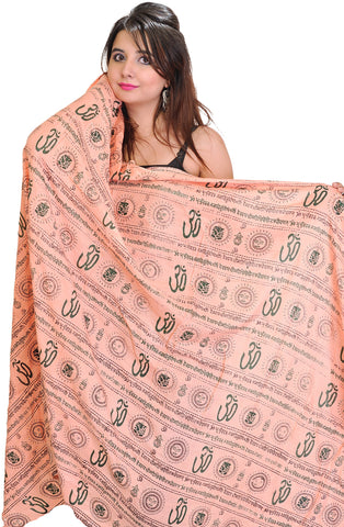 Pink Om Prayer Shawl with Printed Gayatri Mantra Prayer Shawl Scarf Wrap