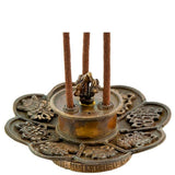 Tibetan Incense Burner Lotus Copper Antique 3.75"H