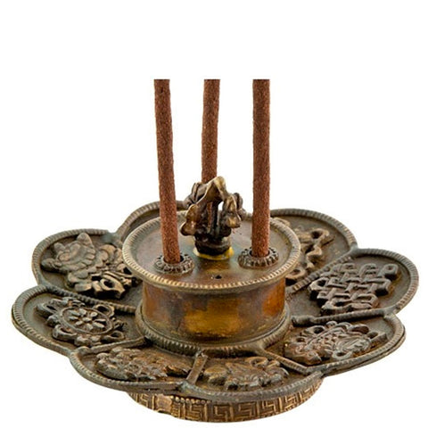 Tibetan Incense Burner Lotus Copper Antique 3.75"H