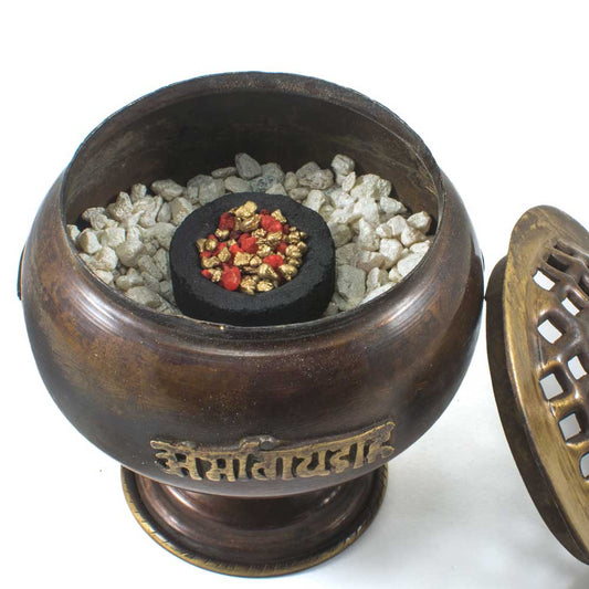 Tibetan Om Mani Charcoal Incense Burner 4.25"