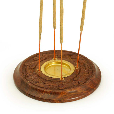 Wooden Round Carved Incense Burner (sticks & cones)