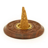 Wooden Round Carved Incense Burner (sticks & cones)