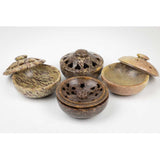 Heart & Leaf Soapstone Incense Burner Bowl w/ Lid (#820) 3"