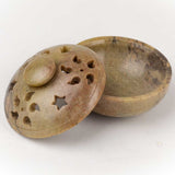 Heart & Leaf Soapstone Incense Burner Bowl w/ Lid (#820) 3"