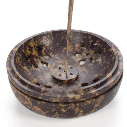 Soapstone Charcoal Incense Burner Bowl w/ Lid 4"