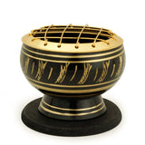 Black Brass Charcoal Incense Burner w/ Wooden Coast (2.5" Medium)