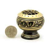 Black Brass Charcoal Incense Burner w/ Wooden Coast (2" Small)