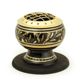 Black Brass Charcoal Incense Burner w/ Wooden Coast (2" Small)