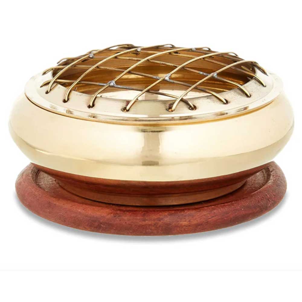 Brass Screen Charcoal Incense Burner with Coaster 3"