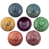 Small Chakra Color Soapstone Charcoal Incense Burner Bowl w/ Lid