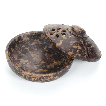 Soapstone Charcoal Incense Burner Bowl w/ Lid 4"