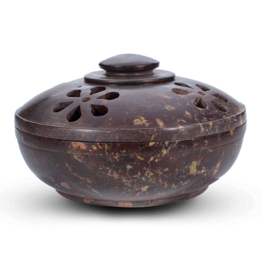 Soapstone Charcoal Incense Burner Bowl w/ Lid 4"