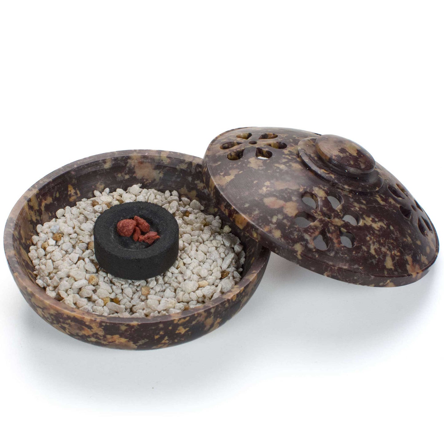 Soapstone Charcoal Incense Burner Bowl w/ Lid 4"
