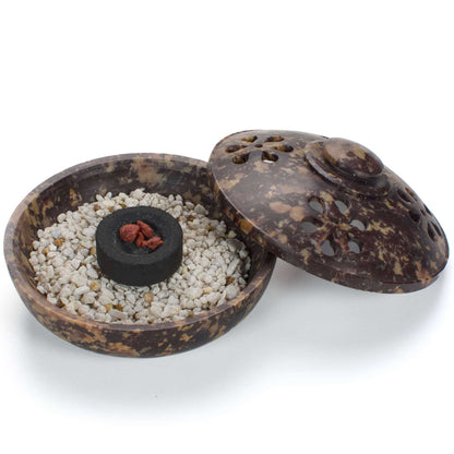 Soapstone Charcoal Incense Burner Bowl w/ Lid 4"