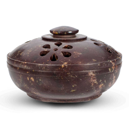 Soapstone Charcoal Incense Burner Bowl w/ Lid 4"