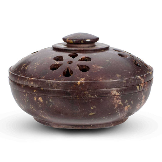 Soapstone Charcoal Incense Burner Bowl w/ Lid 4"