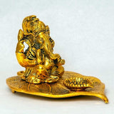 Gold Ganesh Leaf Cone Incense Burner 6.5"