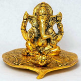 Gold Ganesh Leaf Cone Incense Burner 6.5"