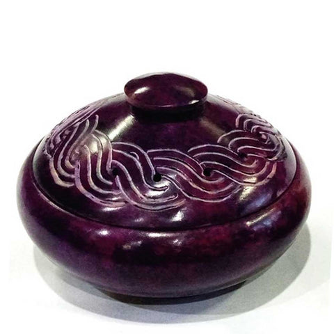 Purple Soapstone Charcoal Incense Burner w/ Sand & Coaster