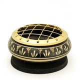 Low Base Black Brass Charcoal Incense Burner w/ Wooden Coast (2.75" Medium)