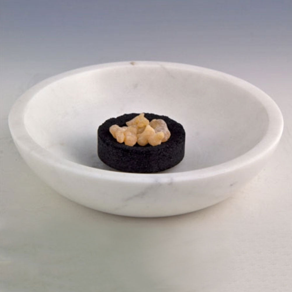 White Marble Bowl Charcoal Incense Burner 5"