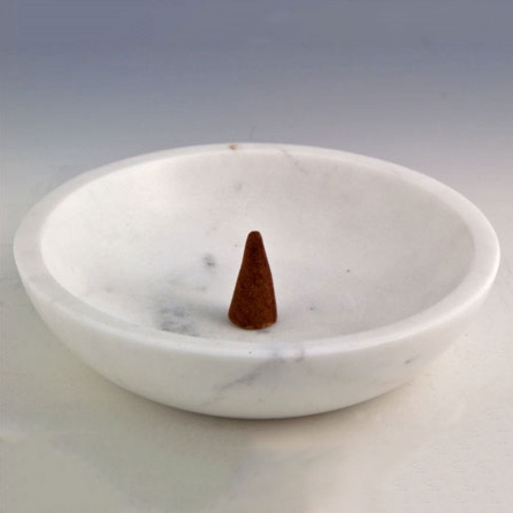 White Marble Bowl Charcoal Incense Burner 5"