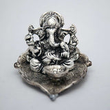 Silver Ganesh Leaf Cone Incense Burner 3"