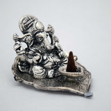 Silver Ganesh Leaf Cone Incense Burner 3"