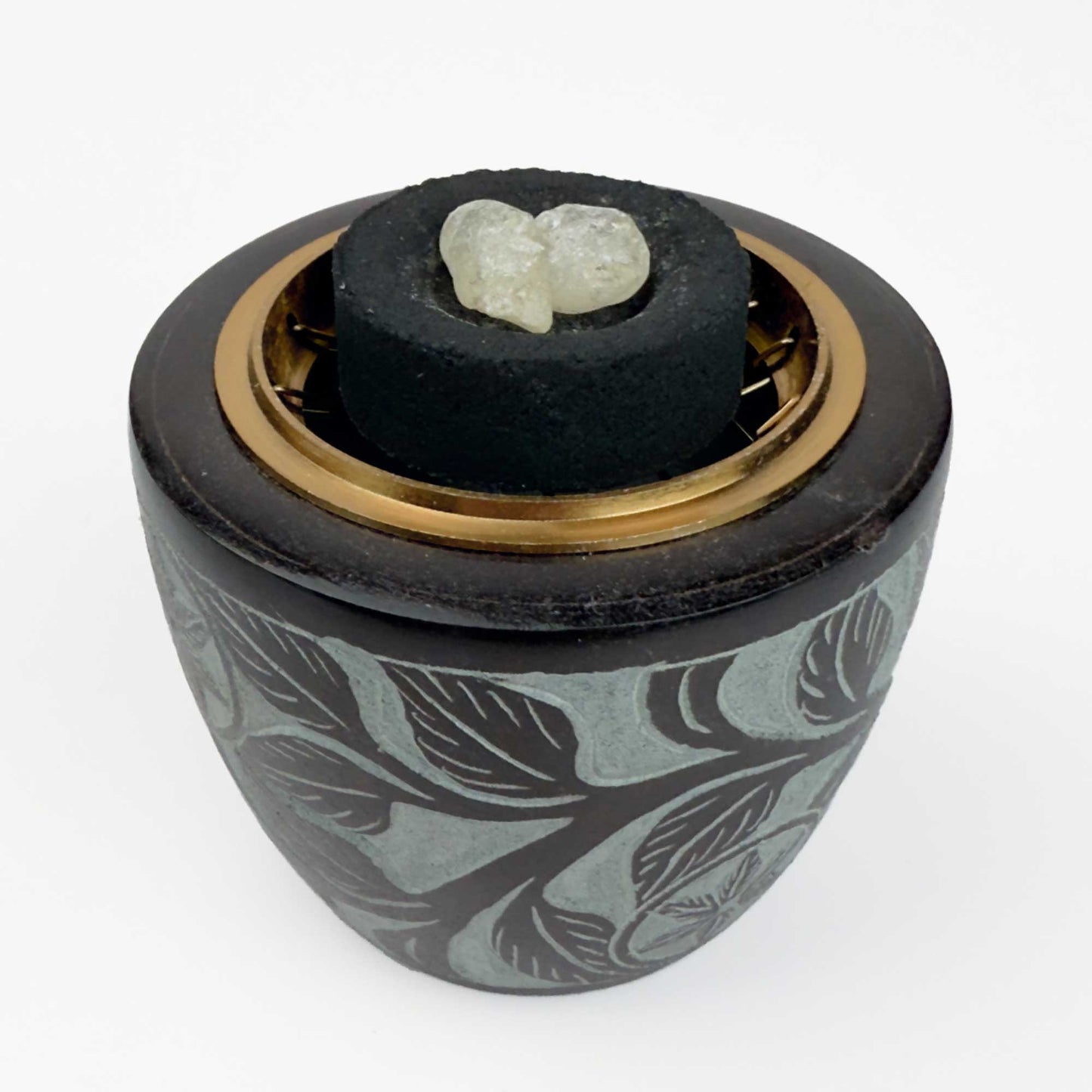 Floral Carved Soapstone Screen Charcoal Incense Burner 2.5"