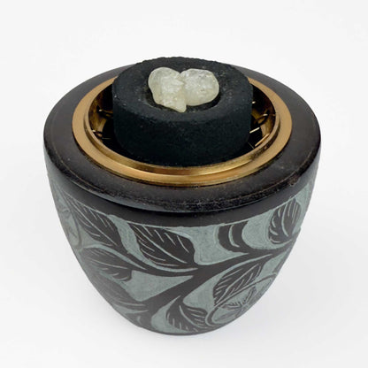 Floral Carved Soapstone Screen Charcoal Incense Burner 2.5"