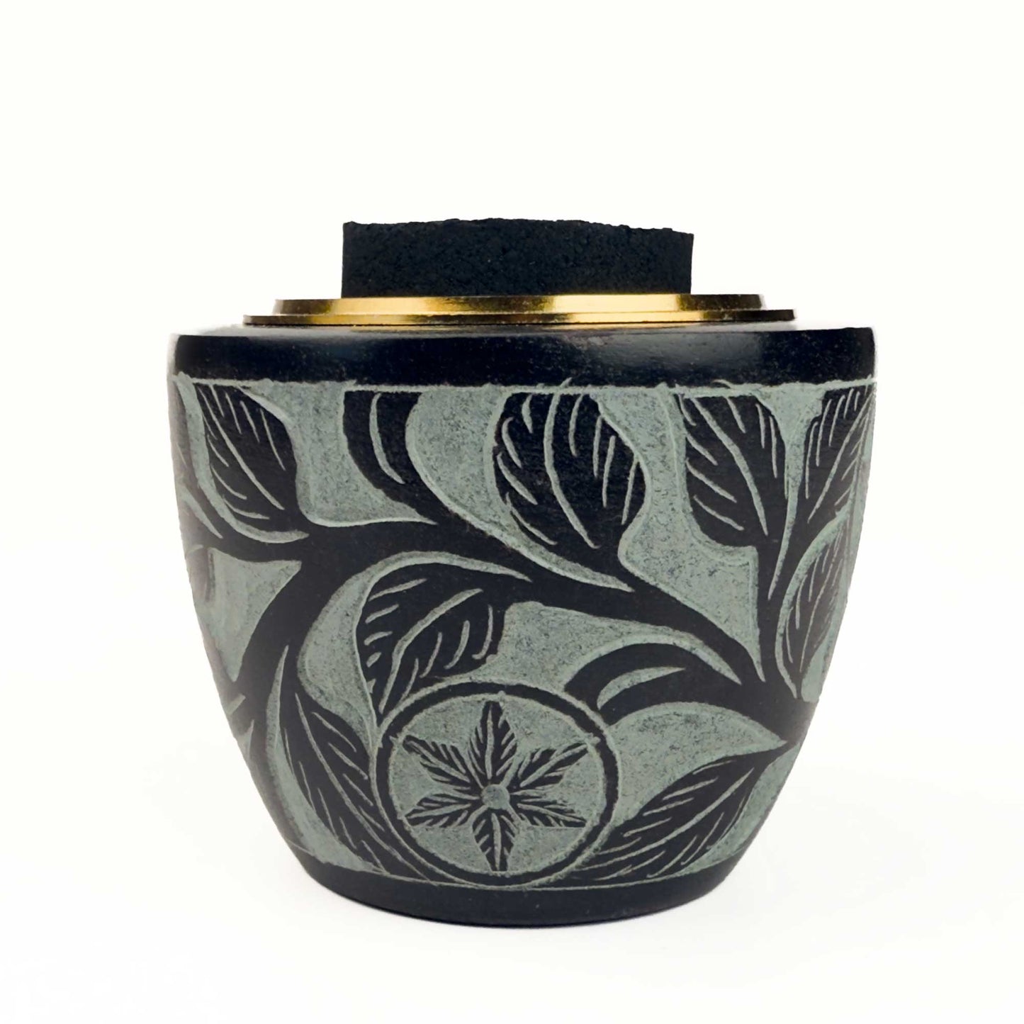 Floral Carved Soapstone Screen Charcoal Incense Burner 2.5"