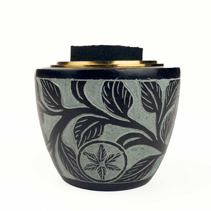 Floral Carved Soapstone Screen Charcoal Incense Burner 2.5"