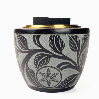 Floral Carved Soapstone Screen Charcoal Incense Burner 2.5"