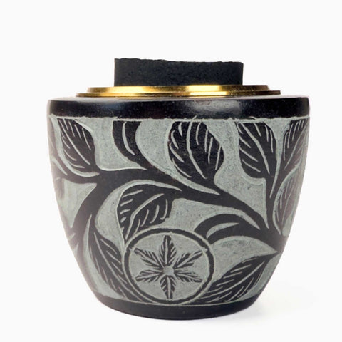 Floral Carved Soapstone Screen Charcoal Incense Burner 2.5"