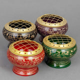 Colored Carved Brass Screen Charcoal Incense Burner 2.5"
