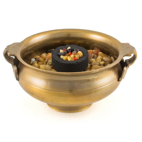 Tibetan Bronze Charcoal Incense Burner 3" (Gold)