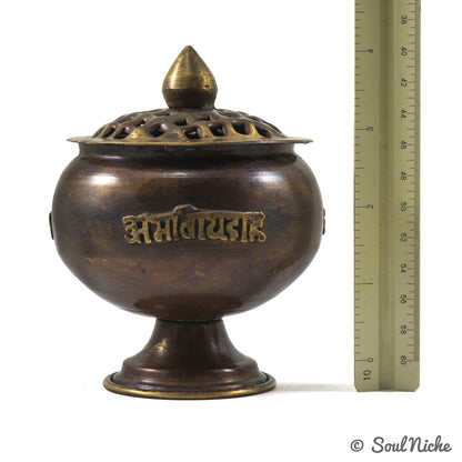 Tibetan Om Mani Charcoal Incense Burner 4.25"